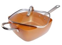 Універсальна сковорода Copper Cook Deep Square Pan Ampowar 24 см з фритюром і пароваркою з кришкою, антипригарна сковорідка фритюрниця з друшляком