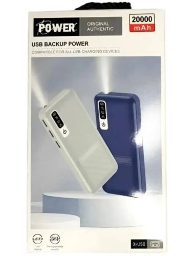 Зарядний пристрій УМБ Power Bank Smart Tech UN-3103 20000 mAh 2xUSB, Портативна батарея повербанк зовнішній акумулятор зарядка телефону з ліхтариком