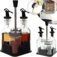 Набір кухонних ємностей Seasoning Bottle T221 - 3 для спецій, олії та оцту 4 ємності на підставці, Спецовница органайзер для зберігання приправ Чорний