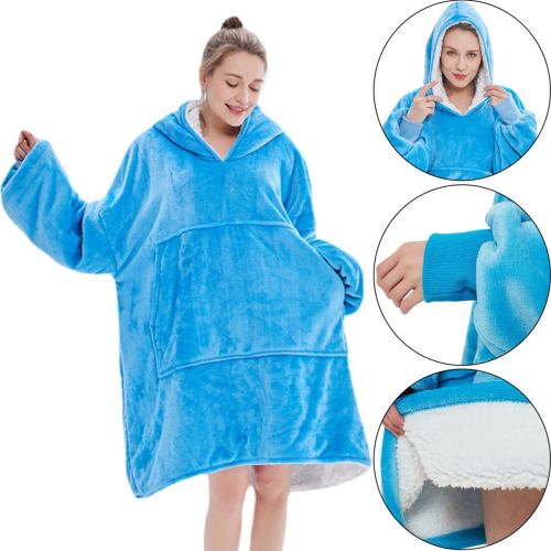 Толстовка-плед з капюшоном Huggle Hoodie Ultra Plush Blanket 2 в 1 унісекс оверсайз толстовка худі плюшевий плед з рукавами на флісі 74Х110 см Блакитна