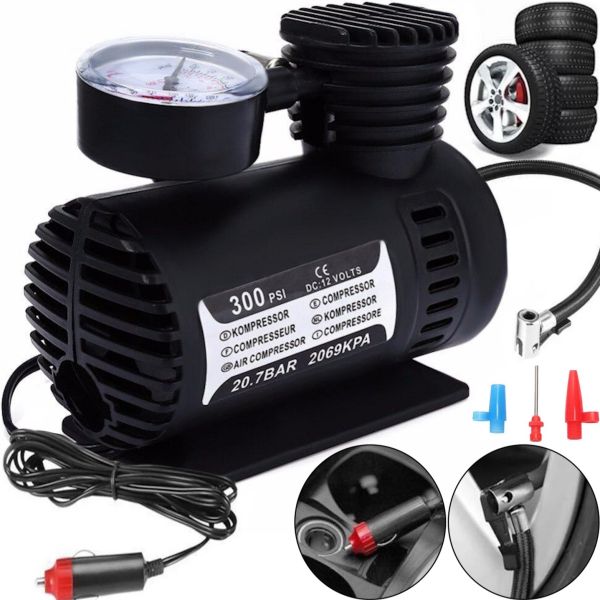 Електричний Автомобільний компресор 300 PSI 10-12amp 25л ji030 повітряний насос для автомобіля, Автокомпресор для підкачки коліс машини чорний
