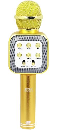 Бездротовий мікрофон караоке Wster WS-1818 Bluetooth USB AUX FM з вбудованою колонкою і функцією зміни голосу на акумуляторі в чохлі Золотий
