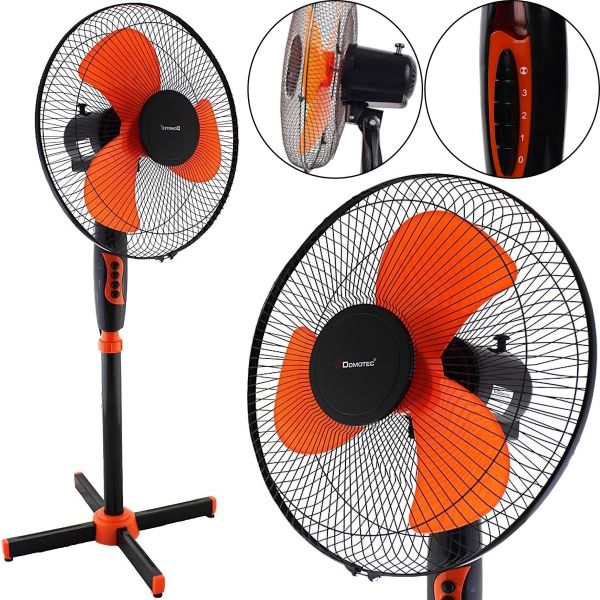 Підлоговий вентилятор Domotec MS-1619 40 см stand fan 16 " дюймів 40W Помаранчевий Домотек Orange на телескопічній ніжці з поворотом і нахилом