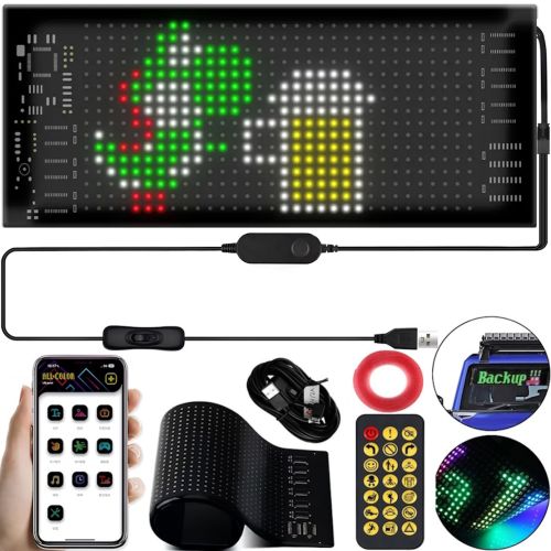 Гнучкий екран Matrix Panel JTPD-03-011 7х17.3 см 16х32 LED світлодіодна рекламна RGB стрічка в авто, рядок, що біжить, з пультом і Bluetooth WiFi