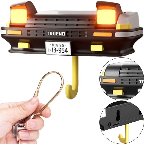 Настінний тримач органайзер для ключів у стилі Toyota Trueno AE86 з LED підсвічуванням фар, Настінна авто ключниця з 1 гачком від батарейок