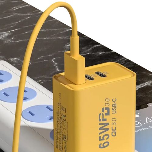 Мережевий зарядний пристрій зарядка зарядка BauTech APD-60 65W USB 2Type-C блок живлення адаптер зі швидкою зарядкою для мобільного телефону GaN PD 65Вт Жовтий