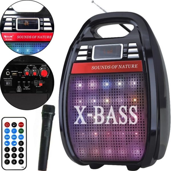 Портативна бездротова Bluetooth колонка валізу X - Bass Golon RX-810BT зі світломузикою і мікрофоном, акустична блютуз система з караоке Чорна