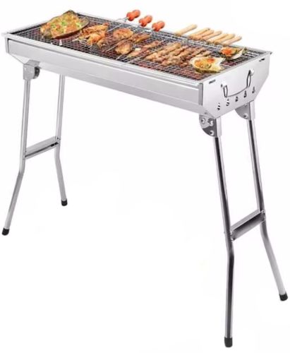 Переносний розкладний мангал Stainless Steel Grill GP-4273 для шашлику і барбекю, Гриль зі знімною сіткою 48х33х59 см на деревному вугіллі і дровах