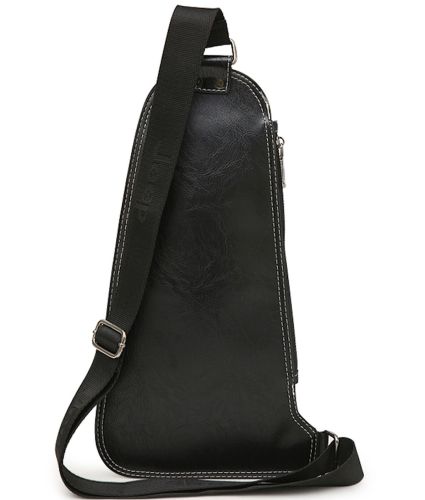 Чоловіча сумка рюкзак через плече Jeep Bags 777 38х18 см нагрудна сумка бананка на груди з отвором для навушників зі штучної шкіри Чорна