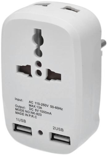 Сетевой тройник Travel Adaptor 823 разветвитель адаптер для зарядки телефона SL-188 на 2 USB сетевое зарядное устройство с индикатором в розетку