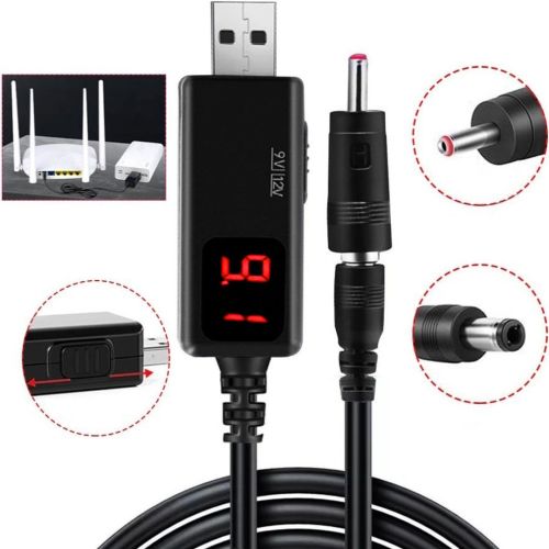 Повышающий USB кабель для питания Wi-Fi роутера от Power Bank 5V с переключателем 9V или 12V, с регулятором 9V/12V с переходником на 3.5мм и 5.5мм