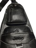 Чоловіча сумка рюкзак через плече Jeep Bags 777 38х18 см нагрудна сумка бананка на груди з отвором для навушників зі штучної шкіри Чорна