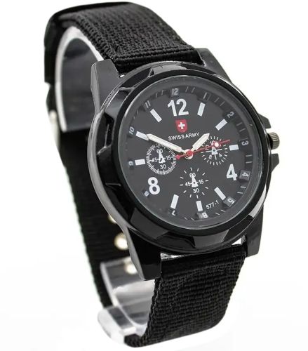 Чоловічі наручні армійські Годинники Swiss Army кварцові годинники Quartz на руку з ремінцем з нейлону 29 см чорні