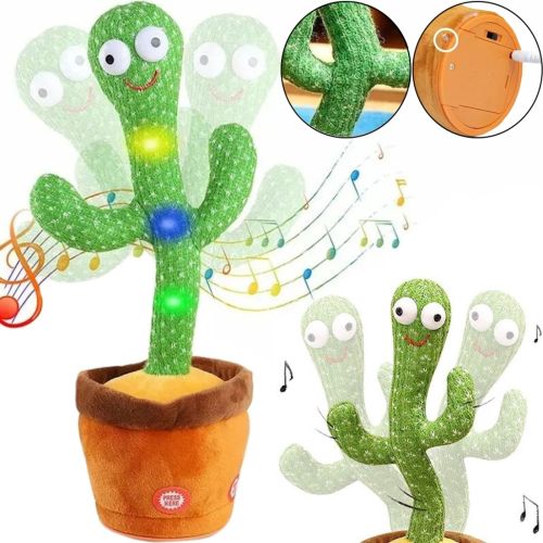 Говорящий танцующий кактус с подсветкой Dancing Cactus TikTok 32 см на аккумуляторе, поющий, игрушка повторюшка на украинском языке