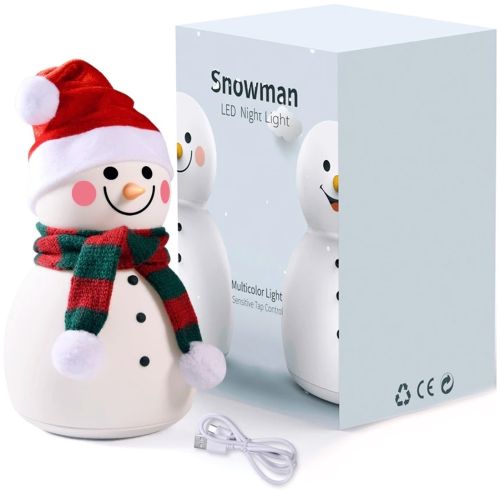 Детский настольный ночник Снеговик Snowman силиконовый светодиодный RGB светильник, беспроводная новогодняя LED лампа 7 режимов на аккумуляторе USB