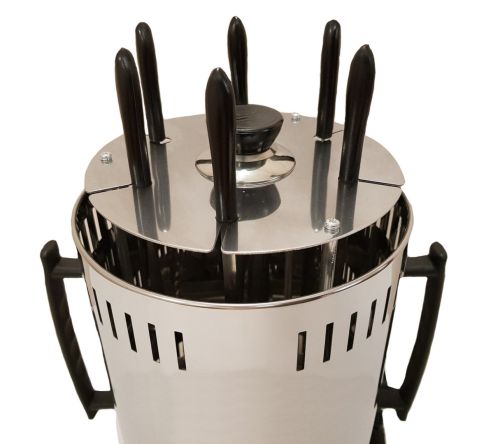 Вертикальна електрична шашличниця Domotec MS-7782 1000W на 6 шампурів, Настільна Електрошашличниця для дому зі знімним піддоном Срібляста