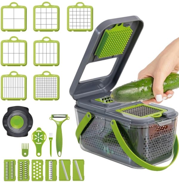 Багатофункціональна овочерізка Veggie slicer MA-8 22 в 1 кухонна терка подрібнювач слайсер для нарізки овочів і фруктів з насадками і контейнером