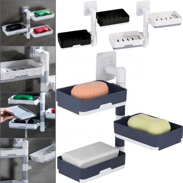 Настенная вращающаяся мыльница Rotary Drawer Type Soap Box полка-мыльница на 3 яруса, полка для мыла, держатель органайзер в ванную комнату Soar