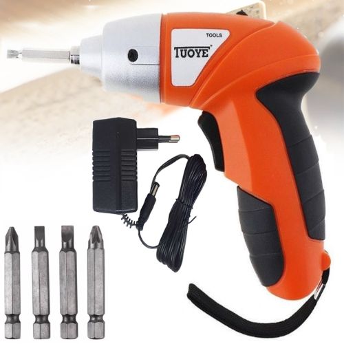 Бездротова електровикрутка Tools Tuoye Cordless Screw, акумуляторний міні шуруповерт з 4 бітами і адаптером, електро викрутка 4 біти в комплекті