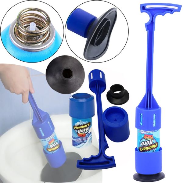 Універсальний вантуз Plumber's Kit Hero для прочищення унітазу і каналізаційних труб з довгою ручкою, Набір для чищення раковини з аерозолем Синій
