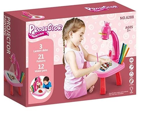 Дитячий навчальний світлодіодний проектор для малювання Projector Painting c фломастерами і столиком Набір для творчості стіл з слайдами Рожевий