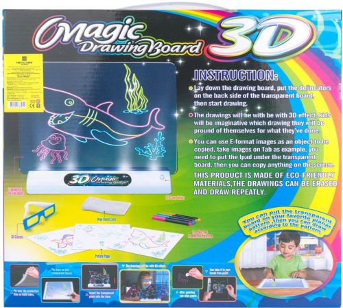 Магическая проекционная доска для рисования с 3D эффектом 3d Magic Drawing Board, детский развивающий стеклянный набор с LED подсветкой от 3-х лет