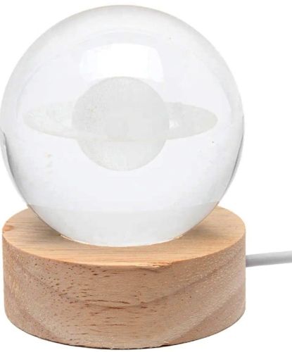 Хрустальный шар-ночник Сатурн 3D Creative Visualization Lamp M-8062S светодиодный LED ночник, стеклянный шар светильник на аккумуляторе от USB 