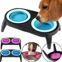 Нековзна подвійна миска Dougez Pet Bowl Set 2 в 1 для їжі і води на складаний підставці для собак і кішок 600мл, годівниця для домашніх тварин