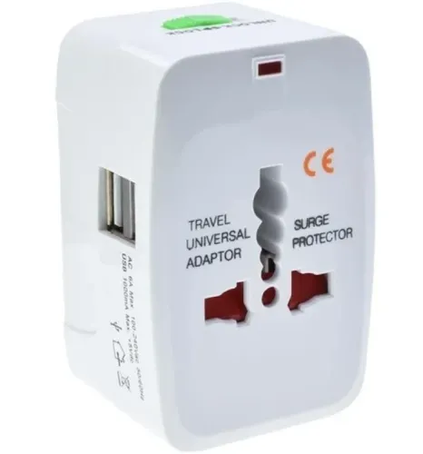 Універсальний мережевий перехідник штекер в розетку 1000 mA Universal adaptor SL-823 2USB, Адаптер для розетки EU UK US CA Japan з юсб для подорожей