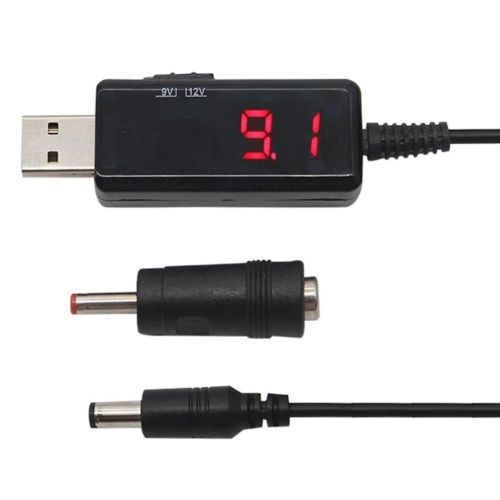 Повышающий USB кабель для питания Wi-Fi роутера от Power Bank 5V с переключателем 9V или 12V, с регулятором 9V/12V с переходником на 3.5мм и 5.5мм