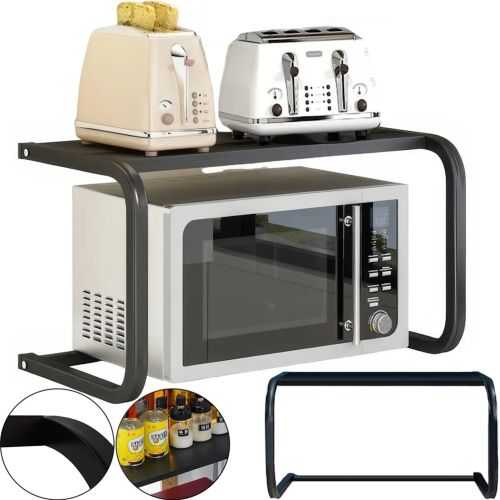 Настільна Полиця стелаж для мікрохвильовки Multifunctional Microwave rack AND979, кухонний органайзер над мікрохвильовою піччю СВЧ для дрібниць Чорна
