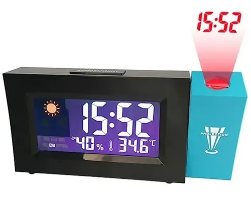 Настільний годинник метеостанція Vkstar 8290 з проєкцією часу, Електронний годинник Clock With Projector з проєктором часу, будильником і термометром