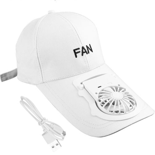 Бейсбольна кепка з вентилятором Fan RS-75 Біла, сонцезахисна, охолоджувальна бейсболка з обдувом, USB зарядкою, акумулятором на сонячній батареї