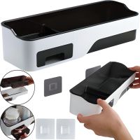 Прямокутна настінна полиця Wall-mounted shelf для ванної кімнати, навісний багатофункціональний органайзер для зберігання у ванну білий з чорним