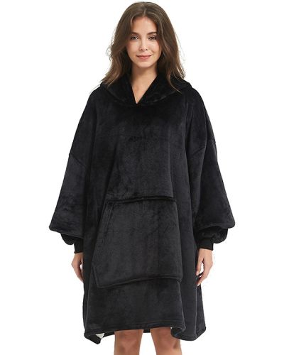 Толстовка-плед з капюшоном Huggle Hoodie Ultra Plush Blanket 2 в 1 унісекс оверсайз толстовка худі плюшевий плед з рукавами на флісі 74х110 см Чорний