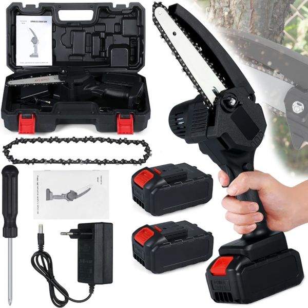 Акумуляторна ланцюгова міні пила Mini Electric Chain Saw 48V 6 дюймів на 2 акумулятора, обрізна електропила на акумуляторі в кейсі