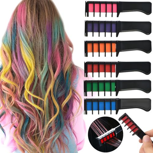 Набір крейди для волосся Hair Chalk FM227 різнокольорові барвники 6 шт комплект гребінців з кольоровою крейдою для фарбування волосся дітей і дорослих