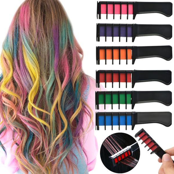 Набір крейди для волосся Hair Chalk FM227 різнокольорові барвники 6 шт комплект гребінців з кольоровою крейдою для фарбування волосся дітей і дорослих