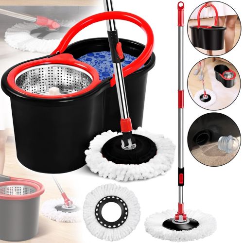 Комплект швабра з турбо віджимом і відром Spin Mop 360 10 л набір для прибирання та миття підлоги Magic Mop телескопічна швабра з насадкою з мікрофібри
