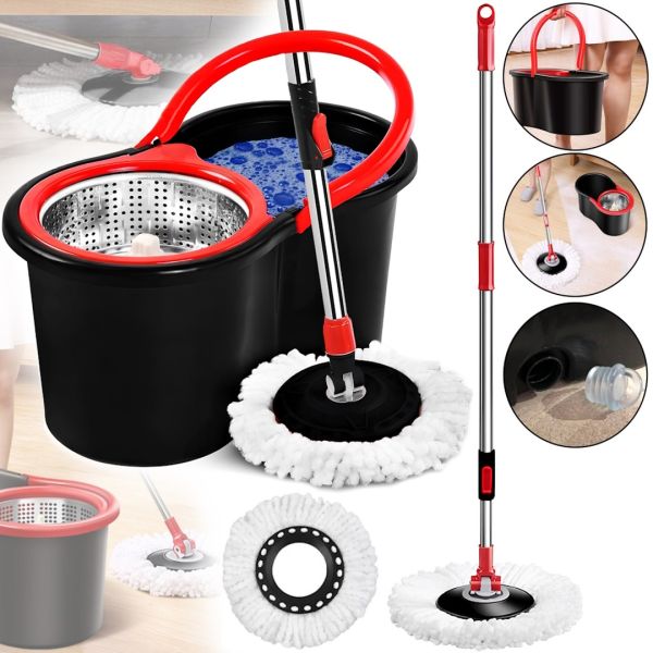 Комплект швабра з турбо віджимом і відром Spin Mop 360 10 л набір для прибирання та миття підлоги Magic Mop телескопічна швабра з насадкою з мікрофібри