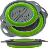 Складні силіконові кошики Kitchen Craft W-86 для овочів і фруктів, комплект з 2 штук, набір друшляків зі зливом для миття 24.5 см, 29 см