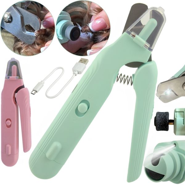 Тример когтерезка Nail Cutter PC-666 2 в 1 тример-пилка для стрижки кігтів собак і котів, автоматична пилка з обмежувачем і підсвічуванням від USB