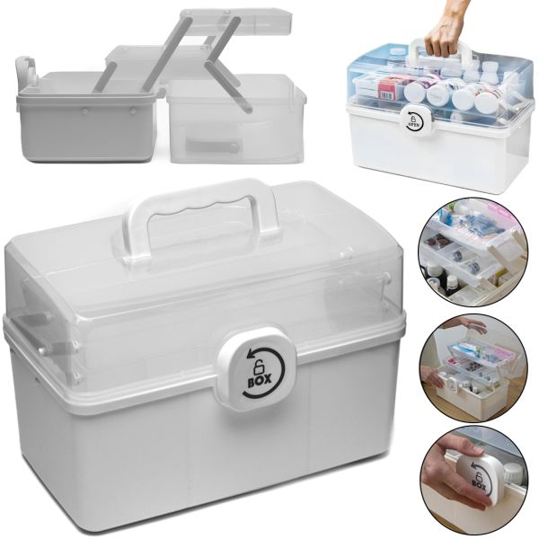 Аптечка-органайзер для ліків MVM PC-16 28х15х14 см M пластиковий органайзер для зберігання, домашня аптечка з висувними полицями 3067-2 Біла