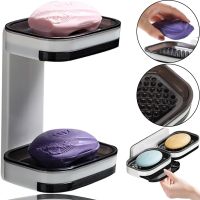 Настенная двойная мыльница органайзер для мыла Soap dish AND872 на липучке, Двухслойный держатель сушилка для губки 17х13х10см в ванную на стену