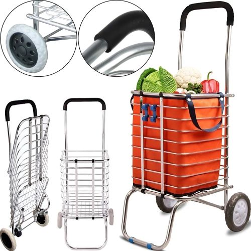 Складна візок Shopping Cart XS-2 з кошиком для покупок до 65 кг 42x39x91 см, Побутова розкладна тачка кошик на колесах з ручкою срібляста