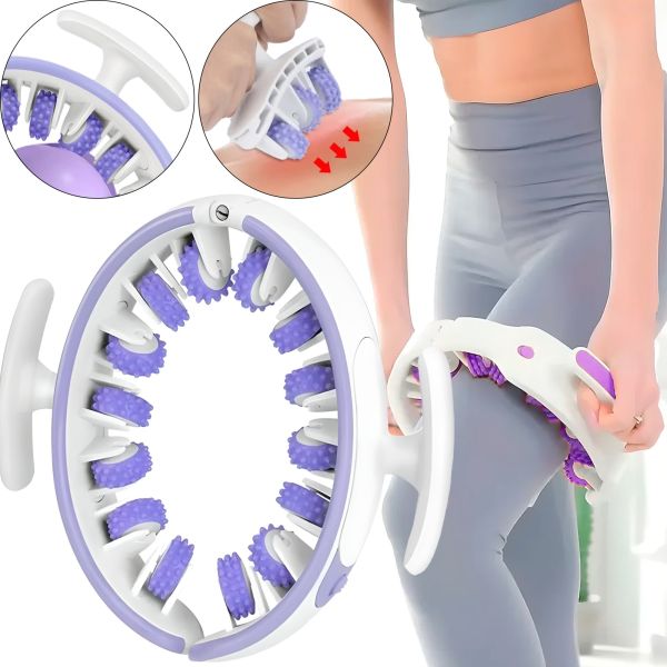 Антицелюлітний круглий ролик масажер 360° Circural Roller SBJ - 2303 для талії і сідниць W3 кільцевий ролер для масажу тіла білий з фіолетовим