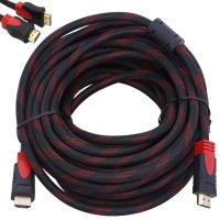 Посилений кабель Hdmi to Hdmi 10м 1080p в обмотці Кабель-подовжувач HDMI-HDMI 10M 10 m, 10 м для монітора і телевізора в обплетенні чорно червоний