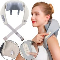 Електричний ударний масажер Electric Neck Massager XL - 653 з підігрівом для спини, плечей і шиї, акумуляторний роликовий масажер MAG - 724 Сірий