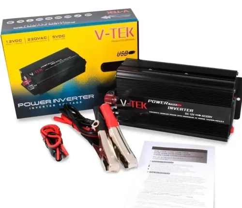 Автомобільний інвертор V-TEK PowerMaxx SSK-2000W 12V - 220V від прикурювача і акумулятора, Авто перетворювач напруги струму 12В 2000Вт, Чорний