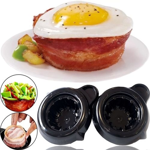 Набір форм для випічки запікання бекону 2шт Perfect Bacon Bowl їстівна тарілка, Форма для приготування їстівної тарілки з бекону Чорна